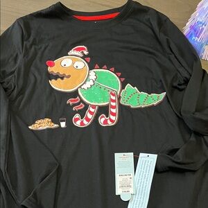 NWT! Festive Black Kids Shirt with Dinosaur holiday Design